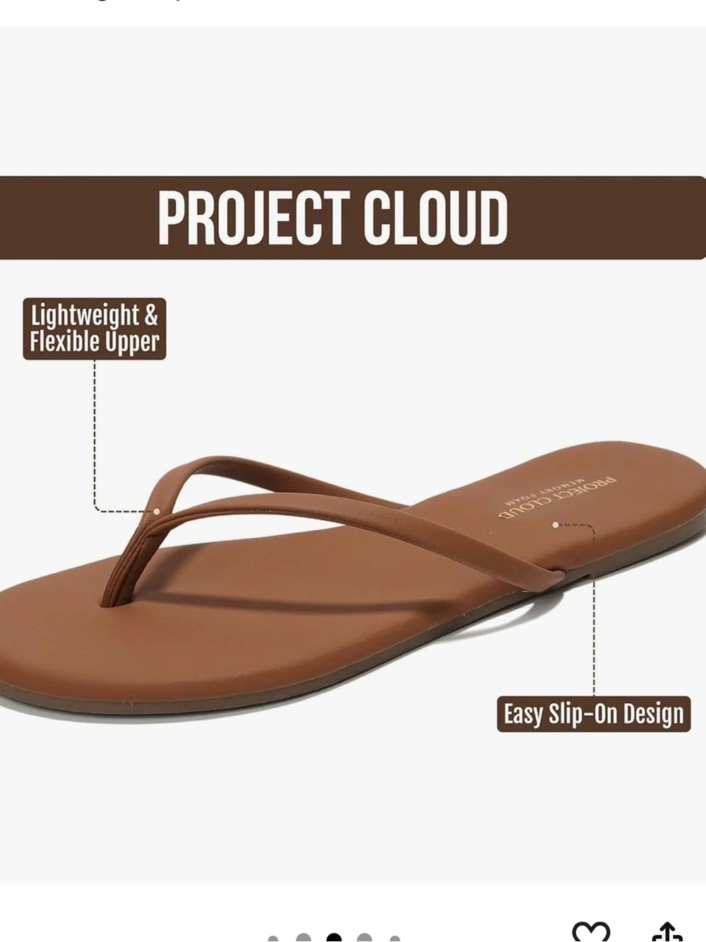 Project Cloud Women’s Brown Memory Foam Flip Flop Sandals NWOT